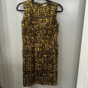 Milly Milly of New York Geometric Print Gold & Black Sheath Dress Size 10 Gold